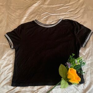 🌹 LEVEL UP • Cute Black & White Fitted short Sleeve Crop T - Shirt